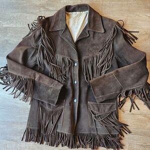 Vintage Authentic Leather Suede Brown Fringe Jacket